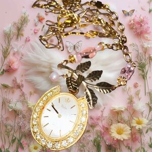 Gold and Pink Leaf Pendant Watch